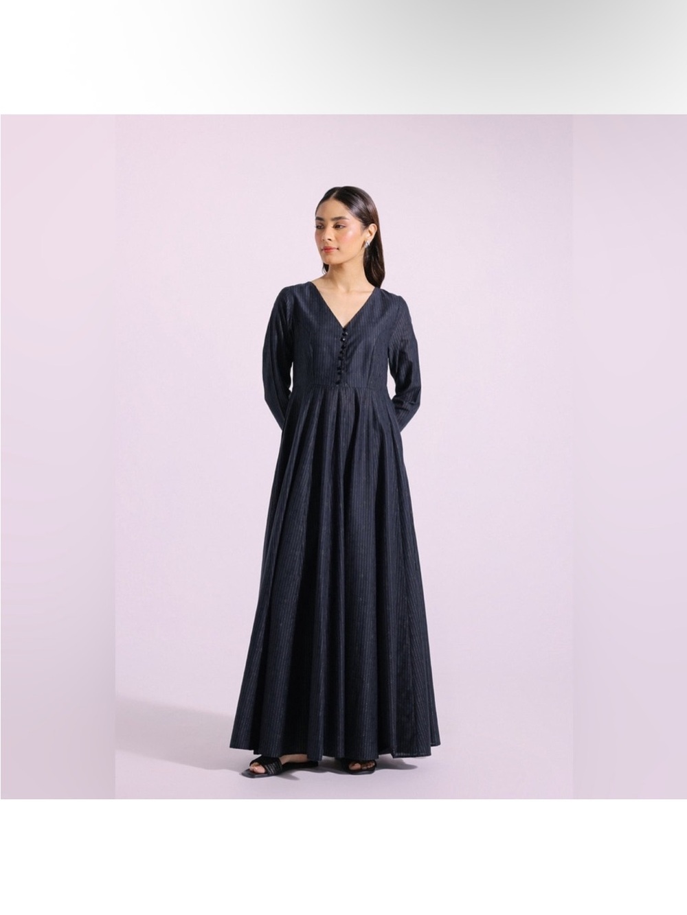 V-Neck Long Sleeve Maxi Dress in Dark Navy